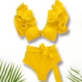 thumbnail image 4 of Yuanlook Women Bikini Set of 2Pcs V Neck Swimsuit Ruffle Sleeve Swimwear Summer Beach Swim Bathing Suits - Yellow - L, 4 of 8