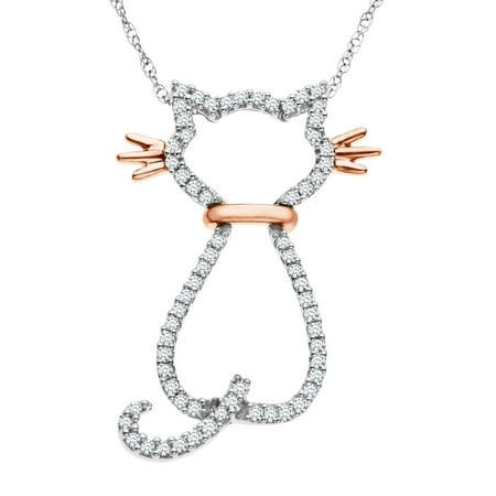 1/5 ct Diamond Cat Pendant Necklace in 14kt Rose Gold