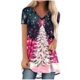 thumbnail image 2 of Puntoco Blusa de cuello en V con mangas raglán cortas y espalda larga con estampado navideño informal a la moda para mujer, 2 of 5