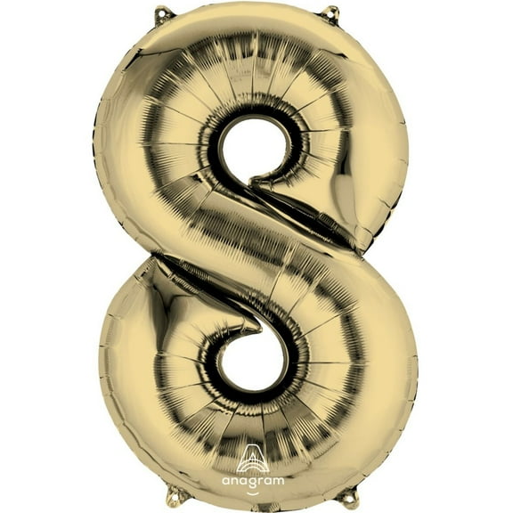 34 inch Number 8 - Anagram - White Gold Foil Mylar Balloon - Party Supplies Decorations