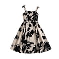 thumbnail image 5 of Afuyipoi Girls Floral Spaghetti Strap Dress (7-13 Years) Soft Breathable Fabric Floral Print Design Bow Strap Detail Ruffle Tiered Skirt Summer Casual Party Wear Black Size 8, 5 of 8