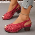 thumbnail image 4 of Red Heeled Sandals For Womens Slip On Casual One Strap Design With Hollow Out Details And Thick Sole For Summer Outdoor Activities Size 38, 4 of 9