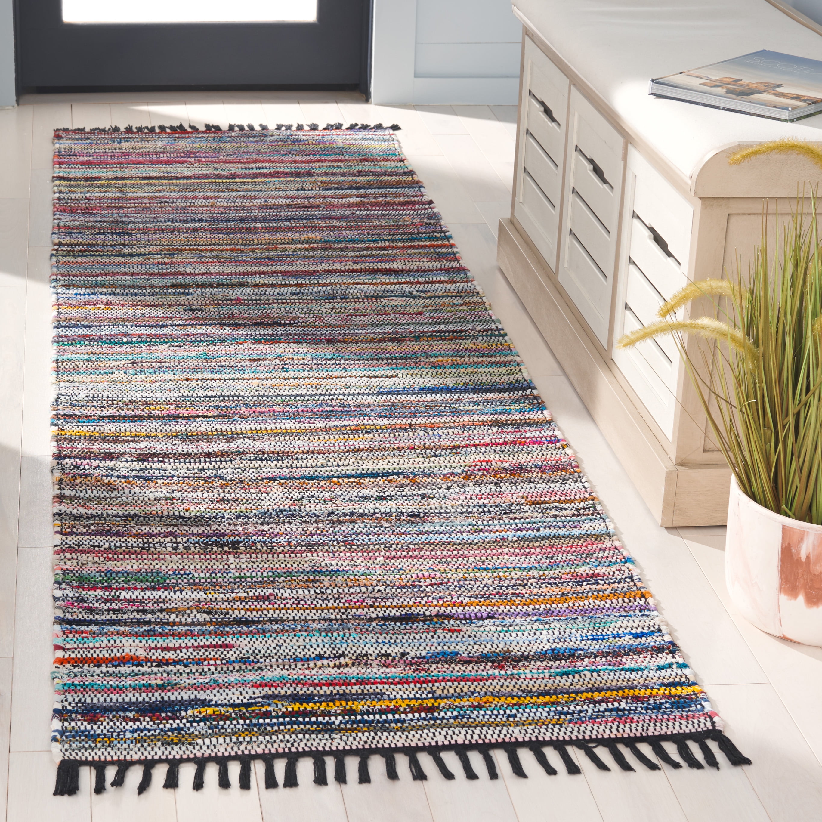 SAFAVIEH Rag Rug LACEWORK Distressed Runner Rug, Black/Pink, 2'3" x 8'