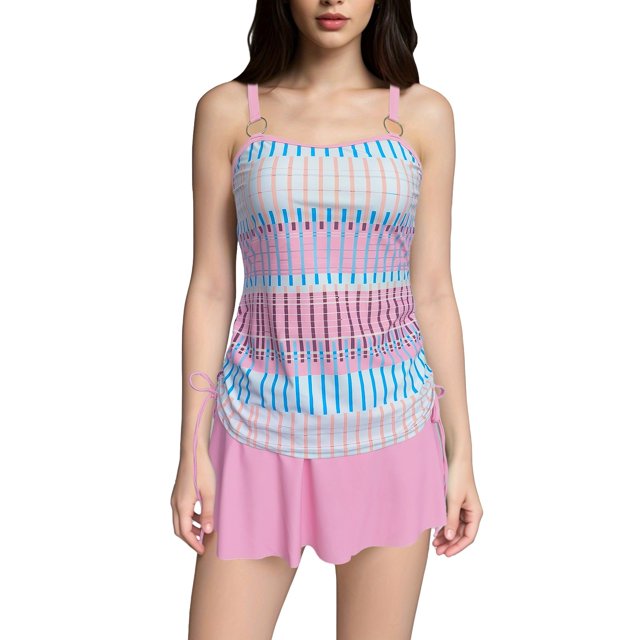 Fadeal Bathing Suit for Women Women Plus Size Tankini Swimsuits Two Piece Color Block Cutout Flowy Tummy Bathing Suits with Shorts Plus Size Bathing Suit for Women Pink S