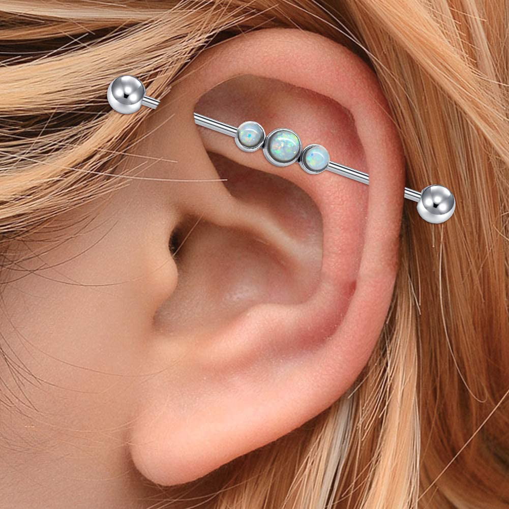14G 38mm Opal Glitter Industrial Barbell Bar Ear Ring Body Piercing Jewellery 