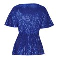 thumbnail image 4 of Mittory Women's Elegant Sequin Tops V Neck Tie Front Short Bell Sleeve Shirts Peplum Tops Blouse, 4 of 5