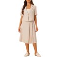 thumbnail image 2 of Unique Bargains Ensemble Tailleur pour Femme à Manches Courtes Blazer et Jupe, Chic Décontracté de Bureau, Abricot, m, 2 of 5
