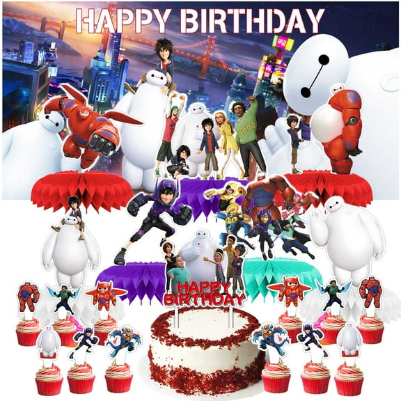 Baymax Big Hero Party Decorations Decor Supplies Honeycomb Centerpieces Table Toppers Cake Toppers for Birthday Photo Props
