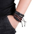 thumbnail image 3 of 4PCS Mens Handmade Leather Braided Surfer Wristband Bracelet Bangle Wrap, 3 of 6