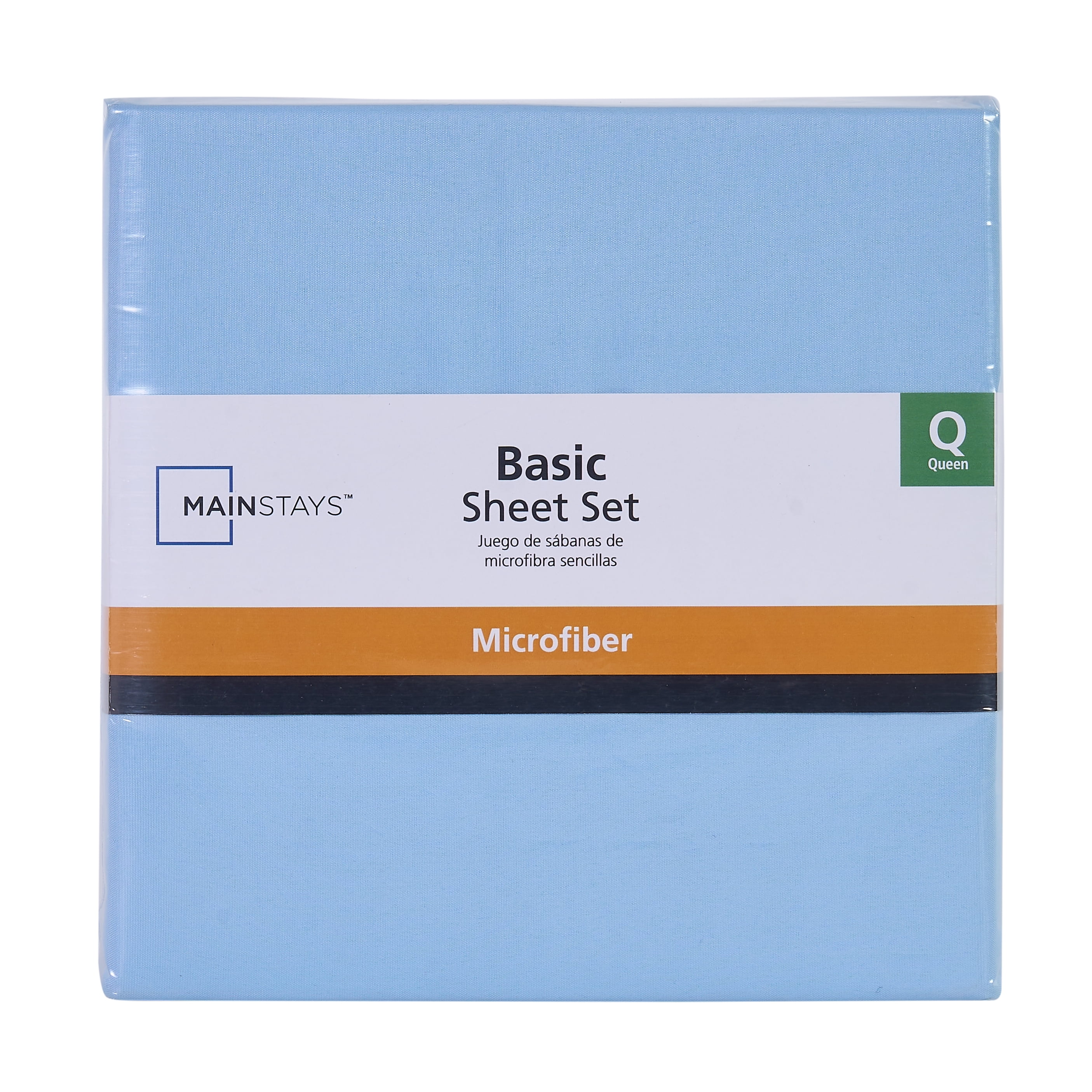 Mainstays Basic Value Microfiber Bed Sheet Set, Light Blue, Queen, 4 Piece