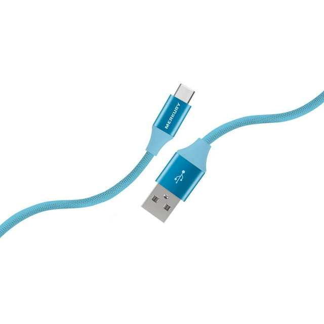 Merkury Innovations High Speed Charge + Sync USB-A to USB-C 6 FT. Fabric Cable Neon Blue