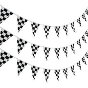 HUOGUO 10 Meters Checkered Flags Black and White Pennant Racing Banner Race Flags Party Decorations for Race Car Birthday Sport Party boy Room Decor