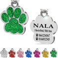 thumbnail image 1 of Etiqueta de identificación personalizada con placa de pata de acero para collar de perro y gato grabada (verde), 1 of 5