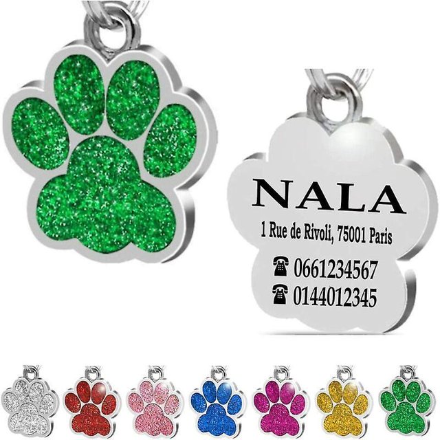 Etiqueta de identificación personalizada con placa de pata de acero para collar de perro y gato grabada (verde)
