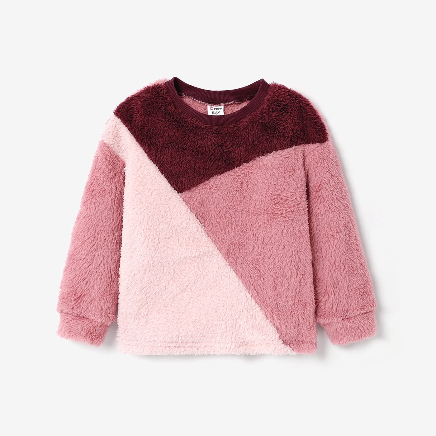 PatPat Kid Girl Sweet Colorblock Fleece Pullover Sweatshirt Size 5-12