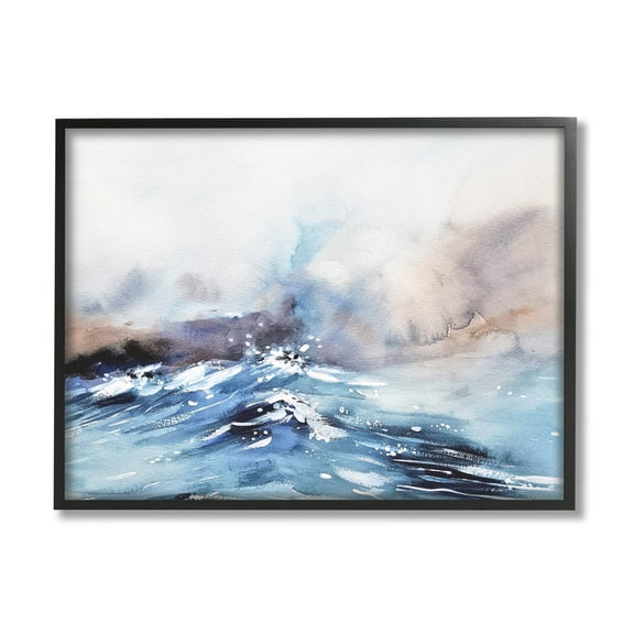 Abstract Crashing Ocean Waves Coastal Painting Black Framed Art Print Wall Art