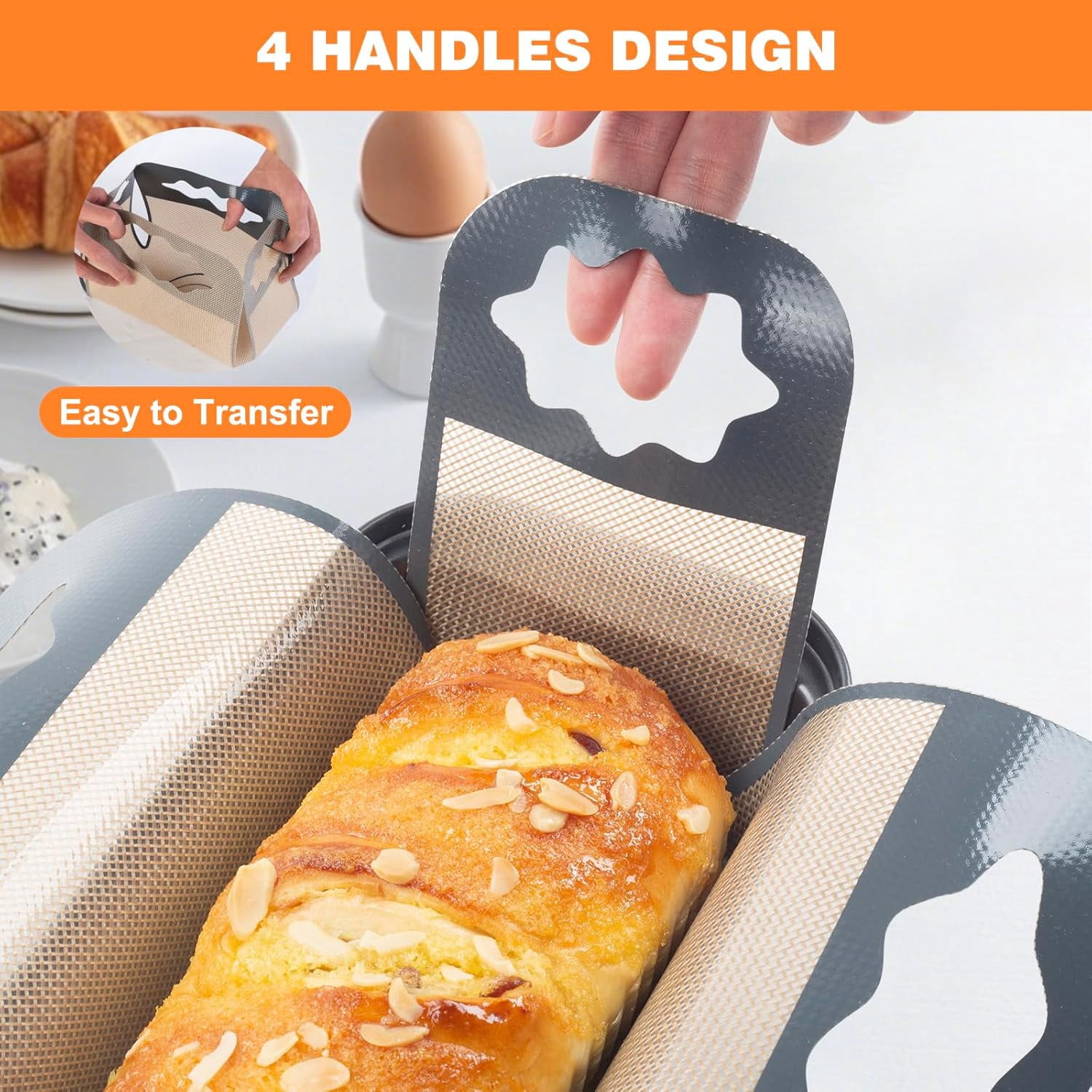 Silicone Bread Loaf Pan Liners, Reusable Food-Grade Silicone Baking Mat, Non-Stick & Heat Resistant Loaf Pan Lifters, Sourdough Sling with Handles
