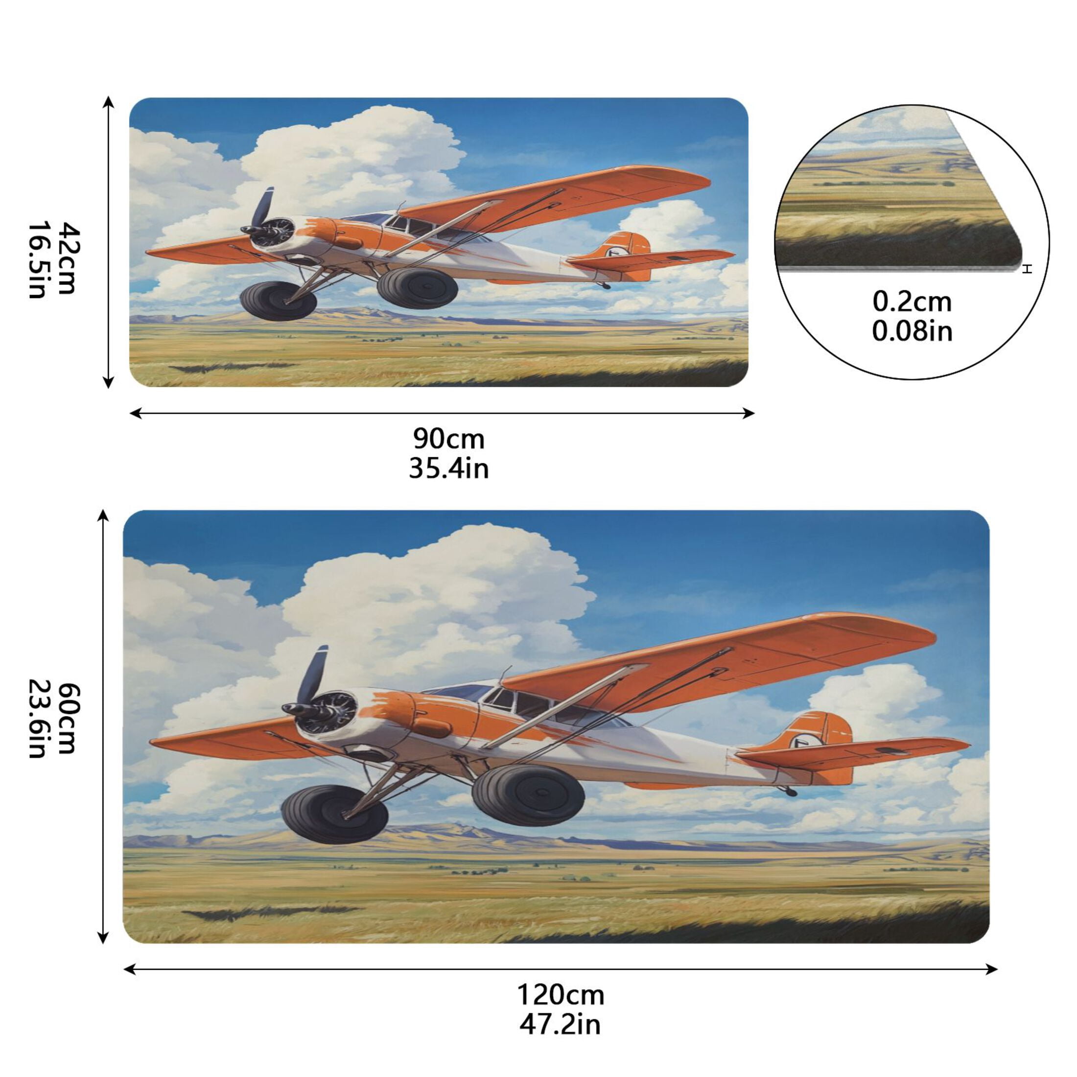 Wobogo Orange Airplane Gaming Mouse Pad Non-slip Leather Desk Mat Water Resist Keyboard Pad for Gamer Office 16.5×35.4in