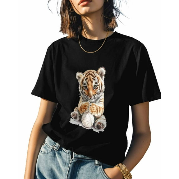 Cute Tiger Womens Tshirt Graphic Tees Cotton Crew Neck T-Shirts, Casual Short Sleeve Shirts for Women Teen Girl