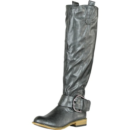 Crinkle Buckle - BAMBOO PARKSVILLE-01 Women's Crinkle Buckle Riding Knee High Boots