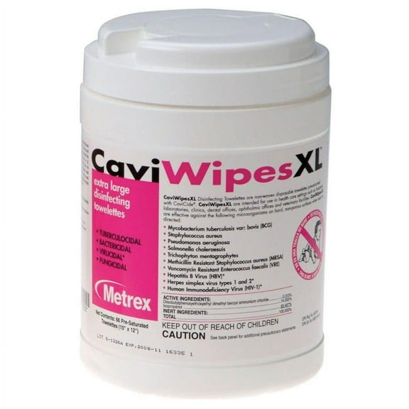 CaviWipes XL Surface Disinfectant Wipes - 10 X 12 Inch, Premoistened Alcohol Based, 66 Count Canister