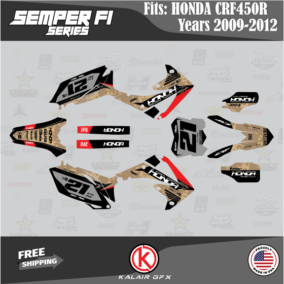 Kalair GFX Graphics Kit for Honda CRF450R (2009-2012) Semperfi Series