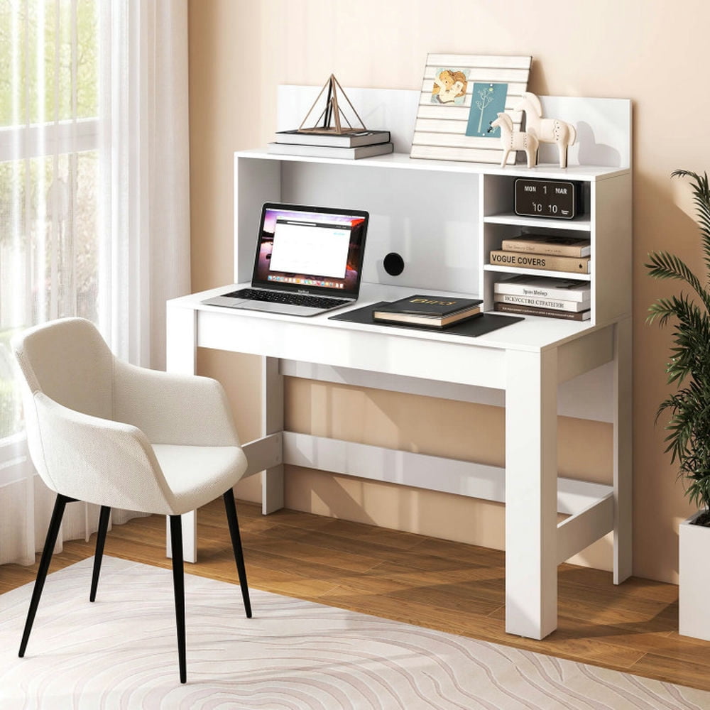Demi Bonn 48" Writing Computer Desk with Anti-Tipping Kits and Cable Management Hole, Small Home Office Desk Study Writing Table, White