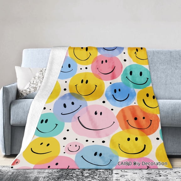 Joocar Colorful Smiley Face Flannel Blanket For Winter Gift Home Sofa Bed Decoration 60x80 inch