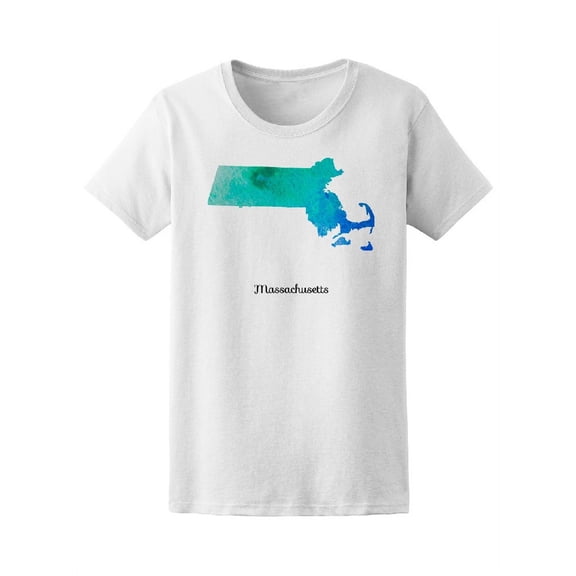 Watercolored Massachusetts Map T-Shirt Women -Image by Shutterstock, Female XX-Large