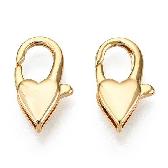 30 pc Brass Heart Lobster Claw Clasps for Jewelry Making Real 18K golden Plated 14x8x3.5mm Hole: 3x1.2mm