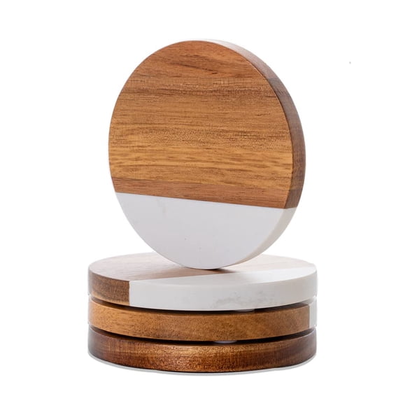 WLWNWFT 4-Piece Scratchproof Acacia Wood Brown Coaster
