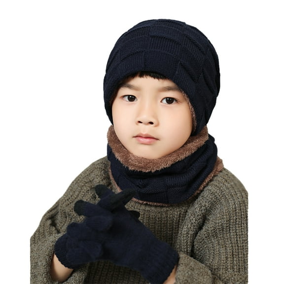 Godderr 3Pcs Kids Boys Girls Beanie Hat and Glove Scarf Set, Toddler Fleece Lining Winter Hat Winter Scarf Winter Gloves Set Baby Winter Warm Knitted Cap Set for 3-10Y