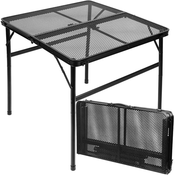 Square Folding Card Table, 27x27" ,Adjustable Height (12" & 26") Portable Metal Grill Table for Camping, RV, Outdoor Picnic, Black,Supports 66 lb