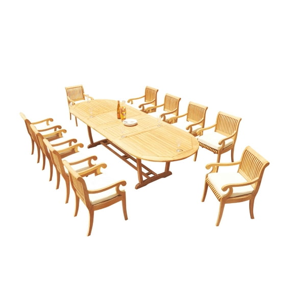 Grade-A Teak Dining Set: 10 Seater 11 Pc: 118" Mas Oval Trestle Leg Table And 10 Giva Arm Chairs Outdoor Patio WholesaleTeak #51GV2711