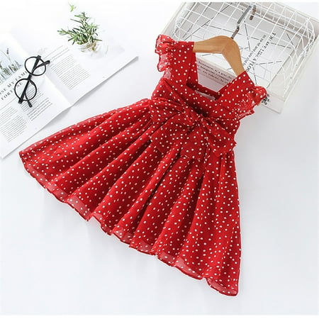 

Aayomet Dresses For Girls Polka Sleeveless Princess Style Summer Dress Bowknot Girls Dot Girls Dress&Skirt Red 5-6T