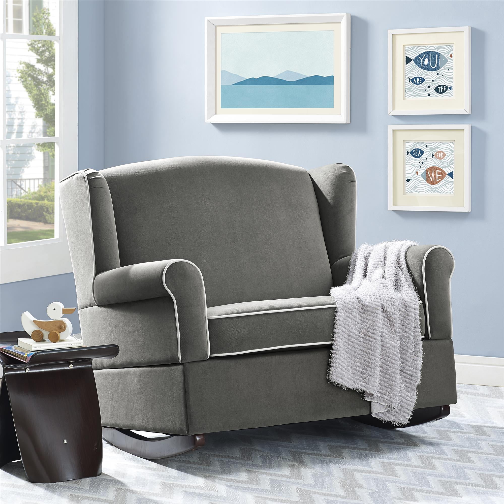 baby relax lainey wingback chair and a half rocker graphite gray