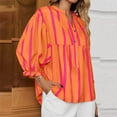 thumbnail image 6 of Bmawag Shirts for Women Plus Size 3/4 Sleeves V-Neck Striped Lightweight Tops Blouses Women's Casual Fashion Loose Beach Vacation Leisure Loungewear Orange L, 6 of 7
