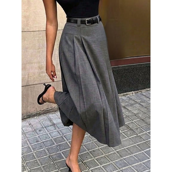 Women's Skirt, Pleated A-Line Midi Skirt, Fitted Suit Skirt Bottoms for Office and Commute