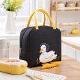 thumbnail image 3 of Cute Insulated Lunch Bag, Duckling Design Thermal Tote with Spacious Interior, Portable Reusable Bento Cooler for School Work Picnic and Travel(Black), 3 of 7