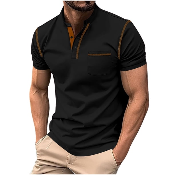 Camisetas de Manga Corta de Bolsillo de Cuello de Manga Corta de los Hombres, Camiseta Deportiva Casual para los Hombres
