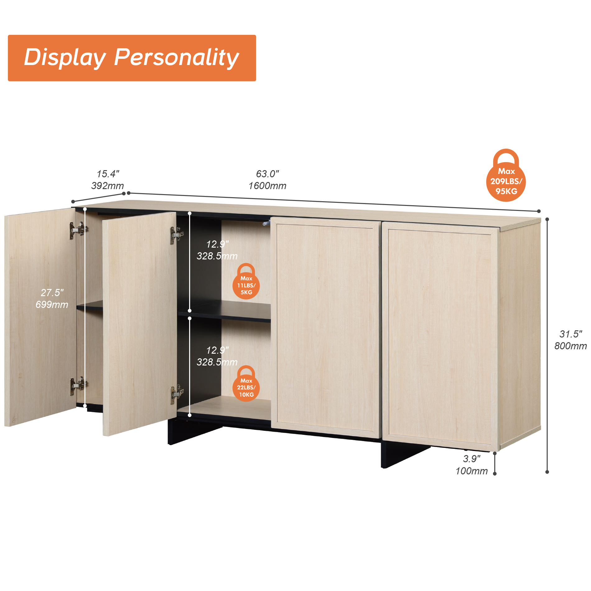 WAMPAT Modern TV Stand - Entertainment Center Console for 70" TVs, with 4 Closed Storage Doors & T-Shaped Wood Legs, Media Cabinet for Living Room & Bedroom,Beige