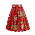thumbnail image 3 of Women's High Waist A-Line Skirt Ladies French Retro Casual Fashion Floral Print Belt Belt Straps Skirt Skater Flared Midi Skirt, 3 of 4