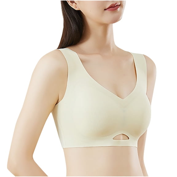 Jacenvly Sports Bras for Women High Support Solid Elastic Soft Cotton Bras Women Sports Bra Wire Free Underwear One-Piece Bra Everyday Underwear Beige