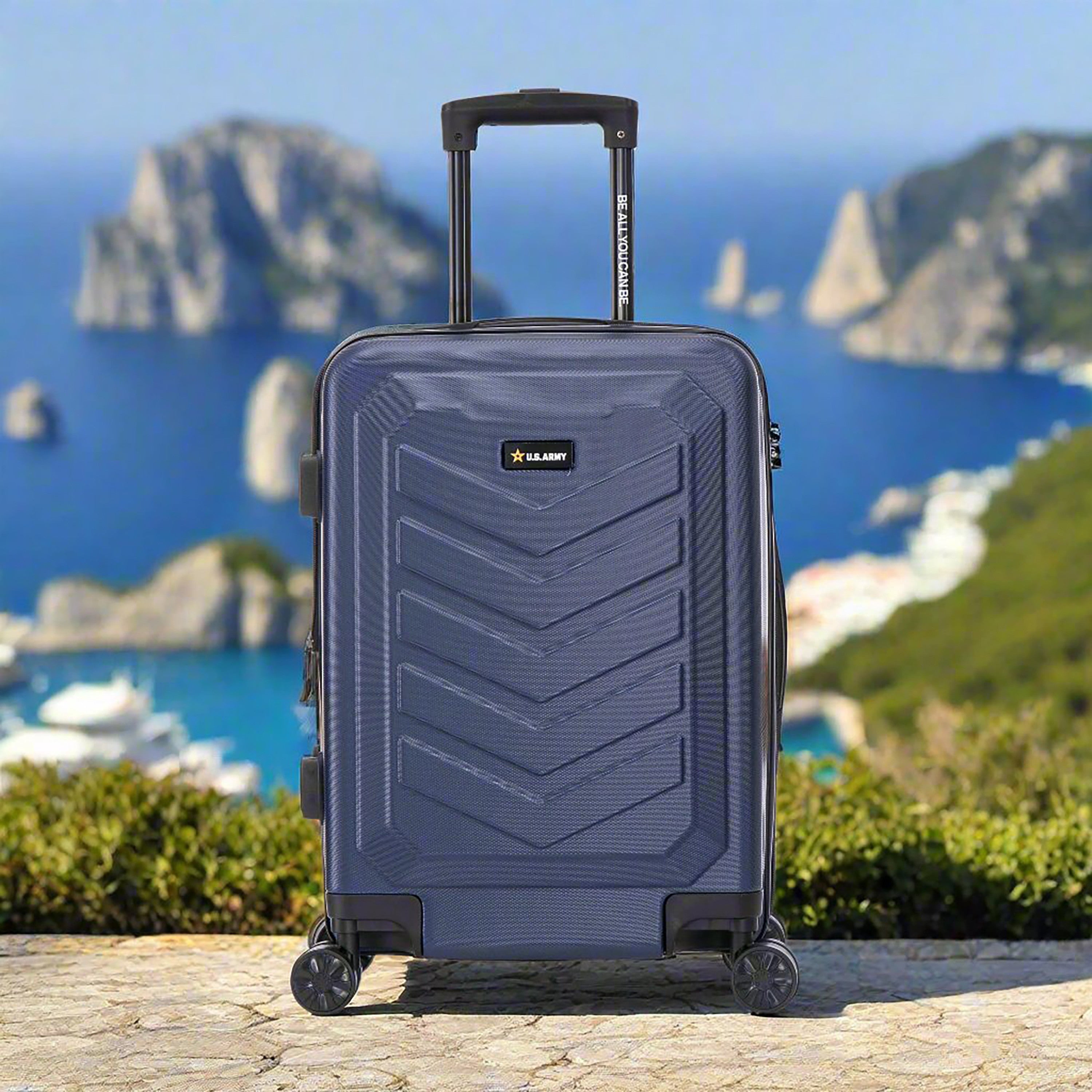 US ARMY FOX PRO 20" Expandable Carry-On Suitcase with TSA Lock Navy Blue