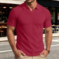thumbnail image 7 of KLHDSF Collared Muscle Polo Shirts for Men Slim Fit V Neck Short Sleeve Ribbed Knit, Stretch, Textured, Athletic, Dress Shirt, Lightweight, Fitted Tee Wine M, 7 of 7