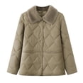 thumbnail image 3 of Women's Winter Thin Warm Jacket Coat Outerwear, Thermal Lightweight Casual Long Sleeve, Windproof Puffer Jacket for Cold Weather, Holiday Gift | CSEONE,Khaki XL, 3 of 9