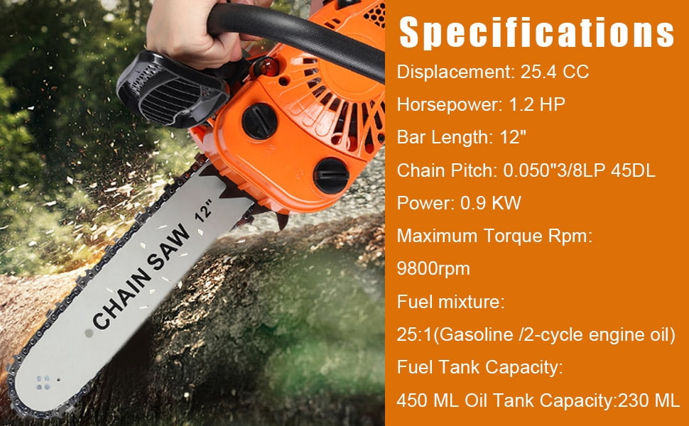 25.4cc 2-Stroke Gas Chainsaw - High-Power Portable Handheld Logging Tool for Home & Garden Use