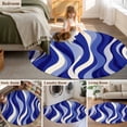 thumbnail image 5 of Round Area Rug 4 Ft, Blue Moire Washable Non-Slip Circle Carpet for Living Room/Bedroom, Classic Modern Abstract Art Elegant Low-Profile Crawling Mats Collection Rugs for Indoor, 5 of 7