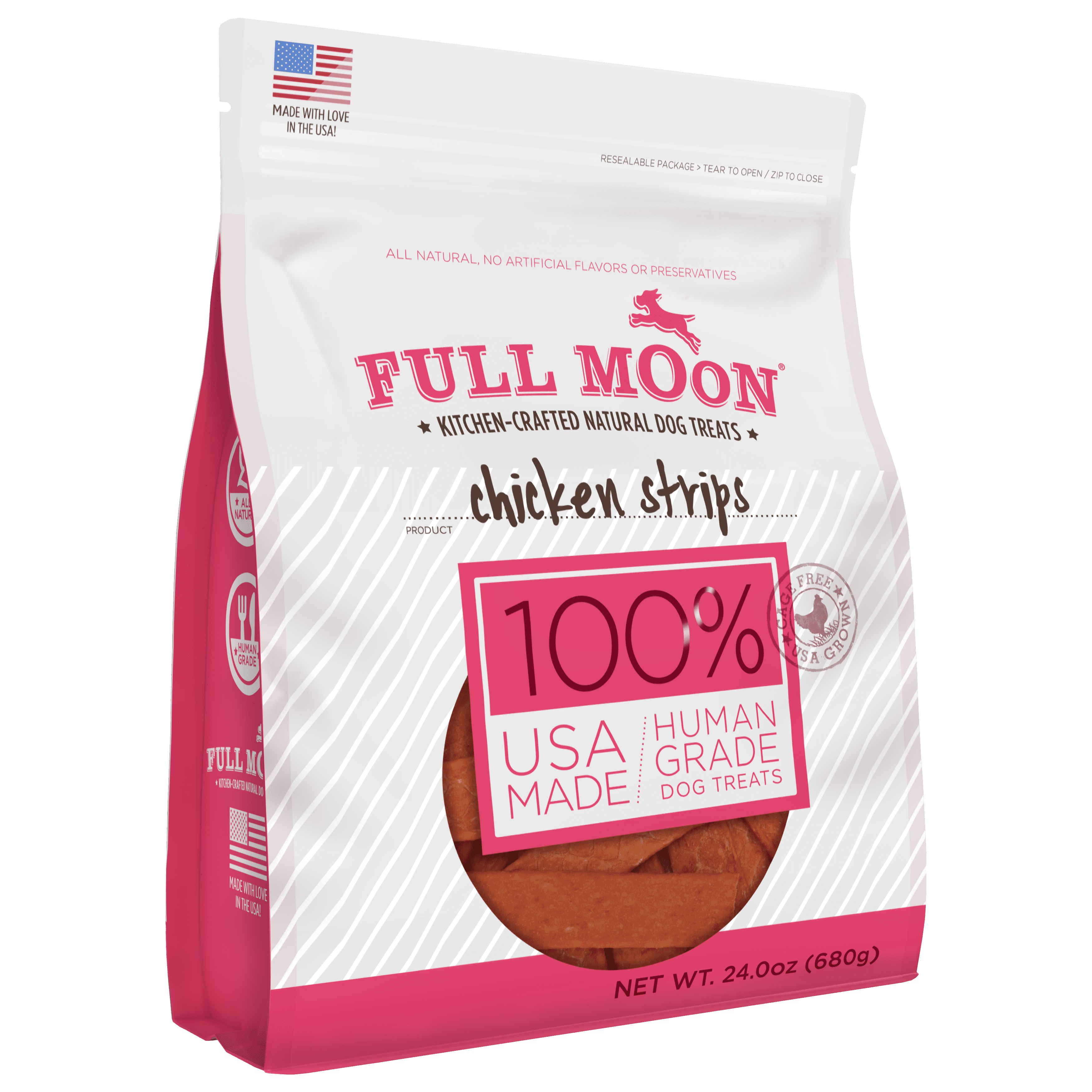 Full Moon All Natural Human Grade Dog Treats, Chicken Strips, 24 Ounce, Dry