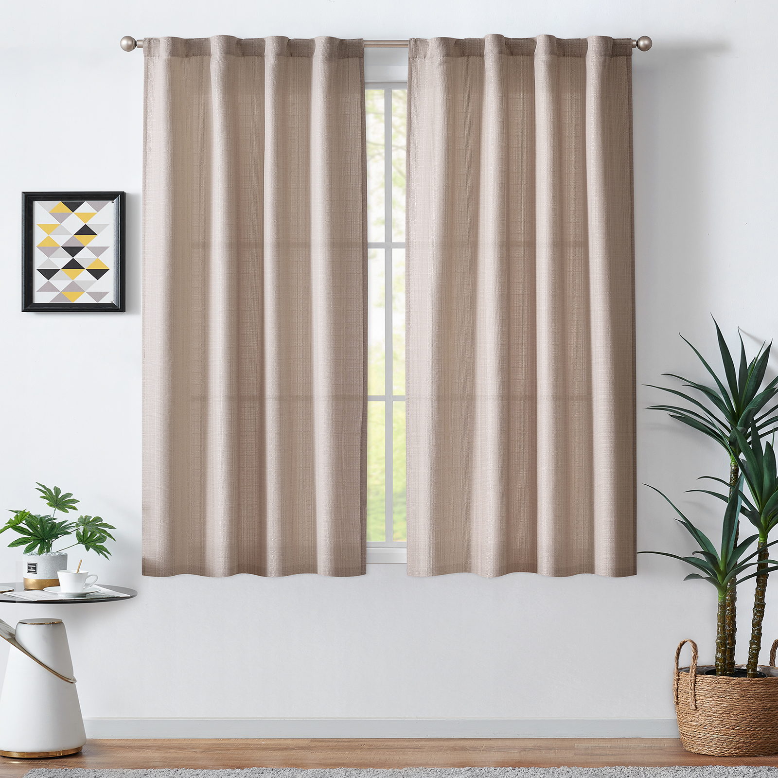 Curtainking Taupe Curtains for Living Room 63 inches Linen Textured Curtains Light Filtering Back Tab Curtains Casual Weave Back Tab Drapes 2 Panels - image 2 of 8